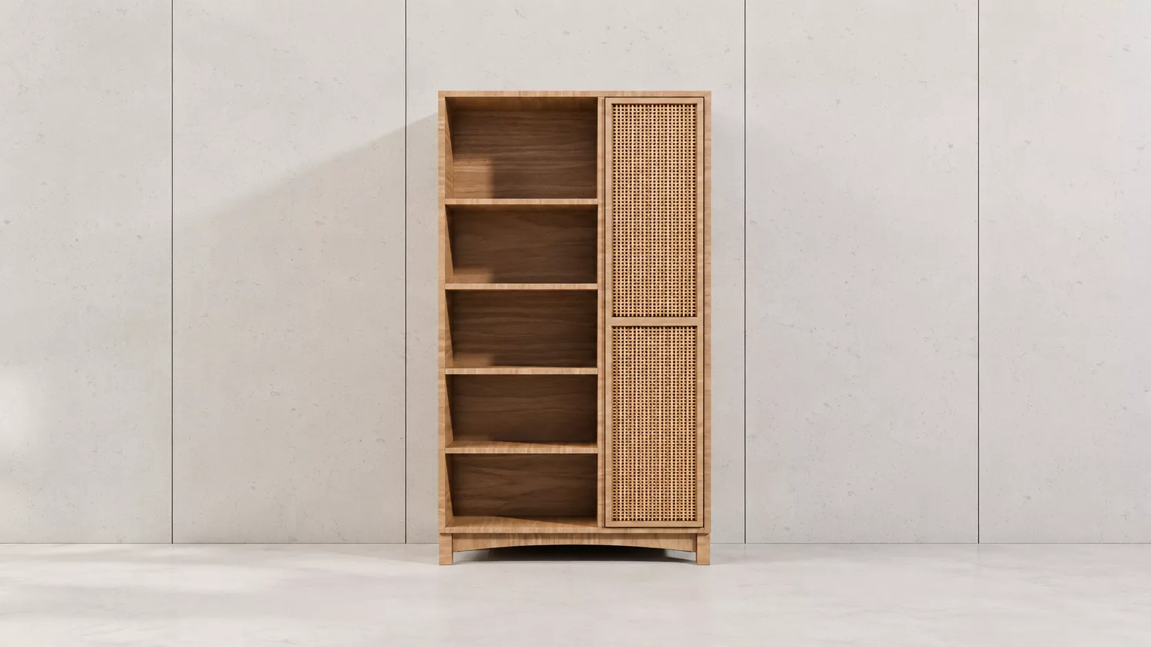 Modern Oak Rattan Bookcase 3D Model 3D model