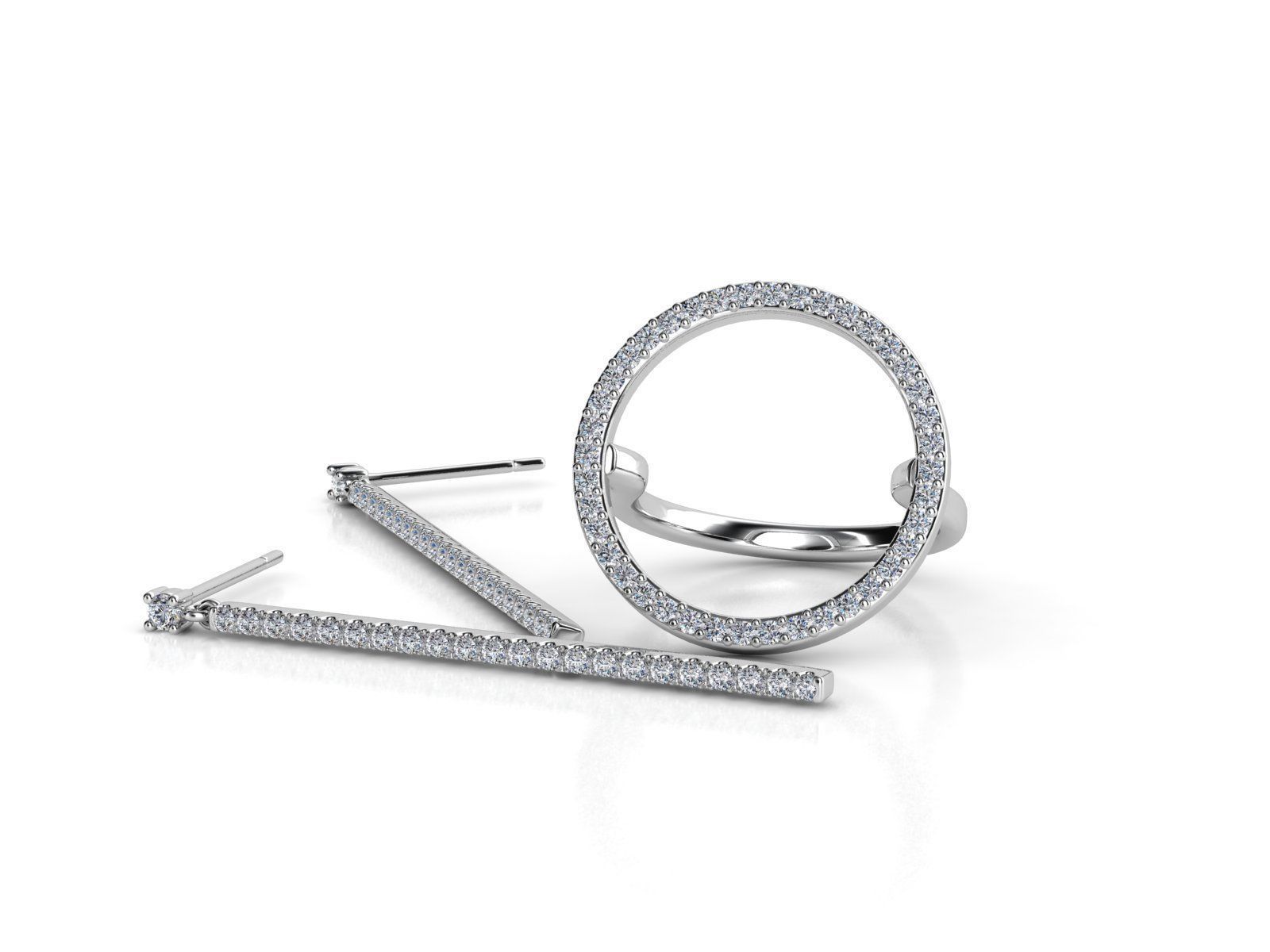 ZSET01 diamond ring and earring set 3D print model_3