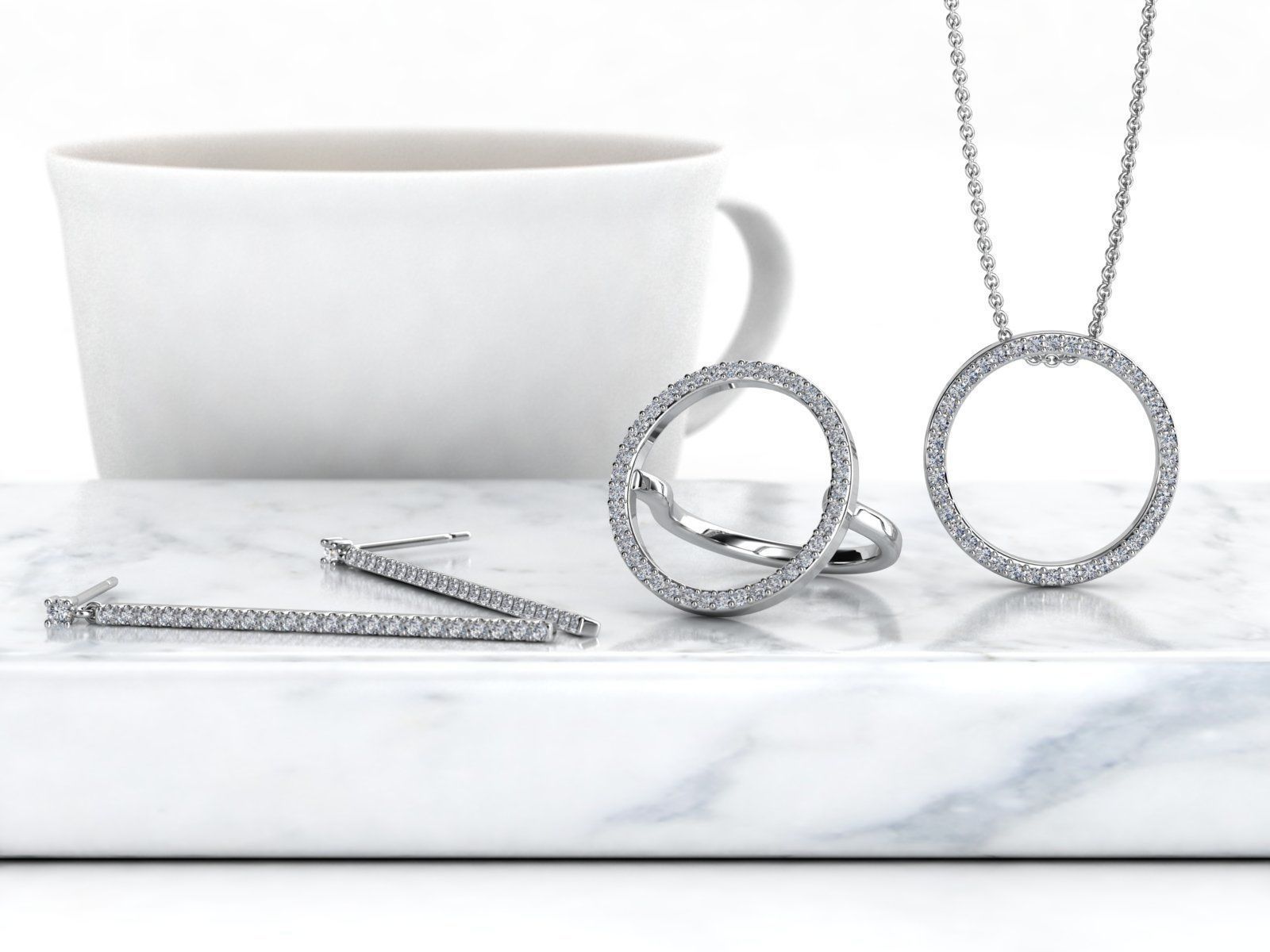 ZSET01 diamond ring and earring set 3D print model_1