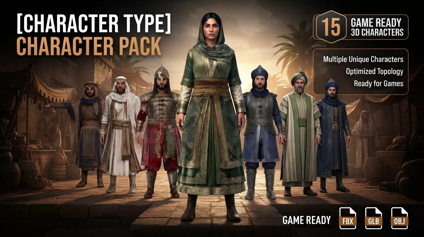 Arabian Package 15 Characters Rigged Game Ready Low-poly 3D model