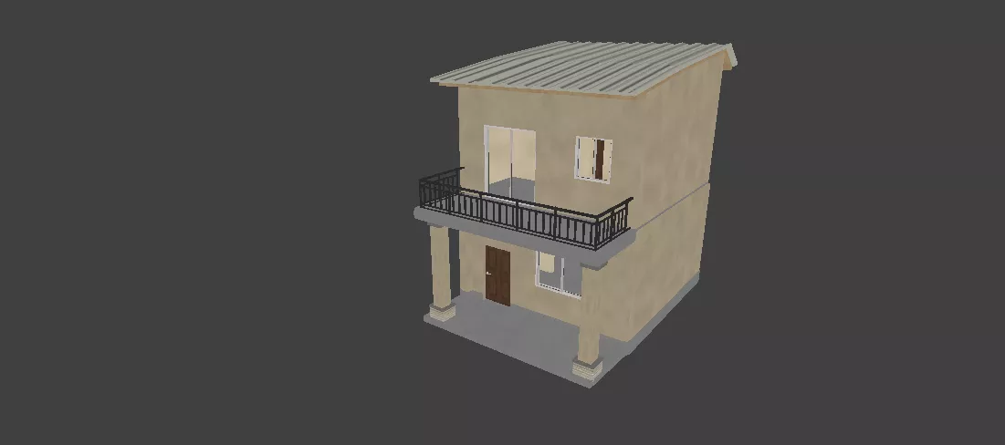 Low Poly 2 Story House with Balcony Game Ready 3D Model Free low-poly 3D model