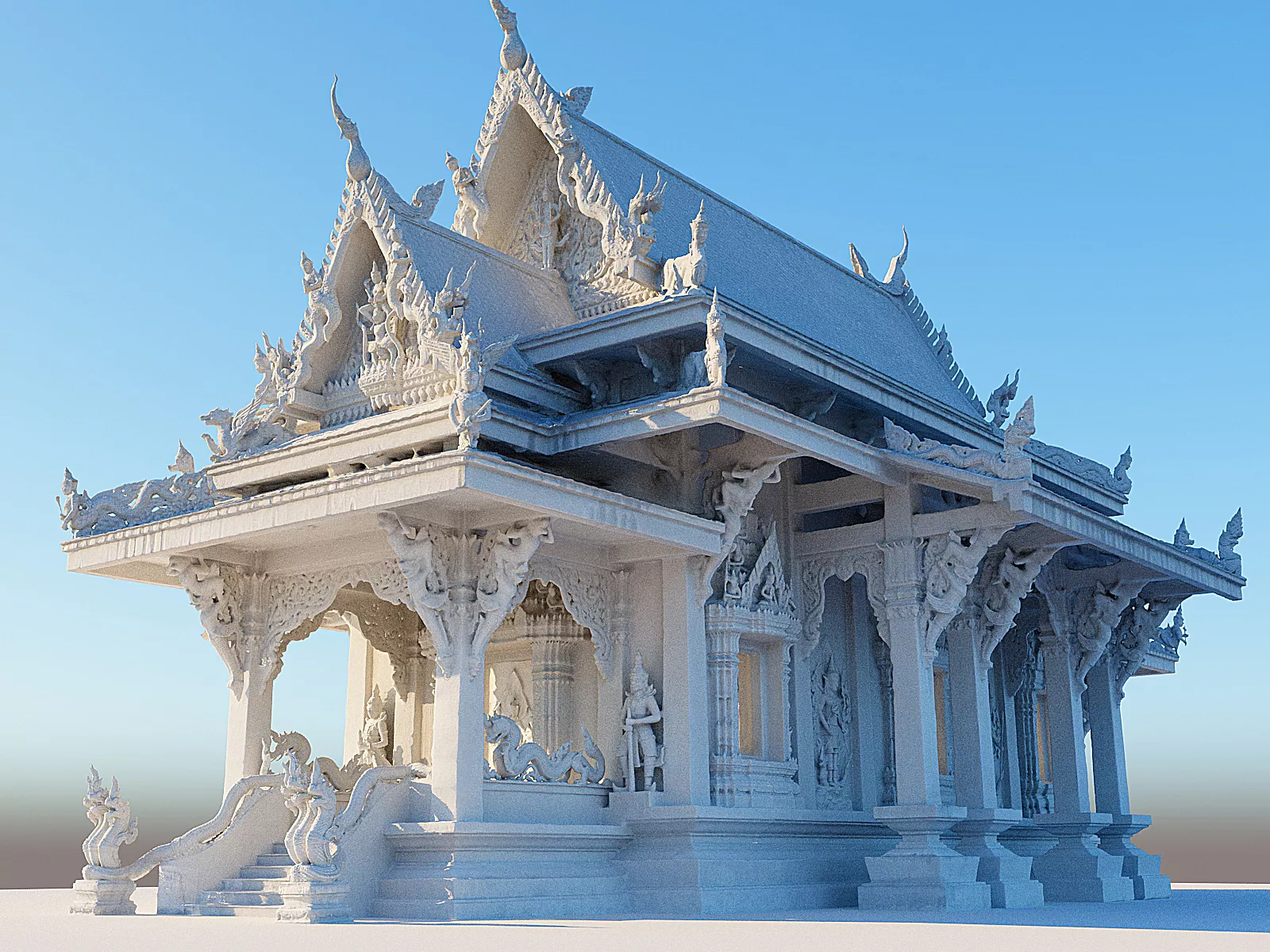 White Temple Pagoda Ultra HD Low-poly 3D model