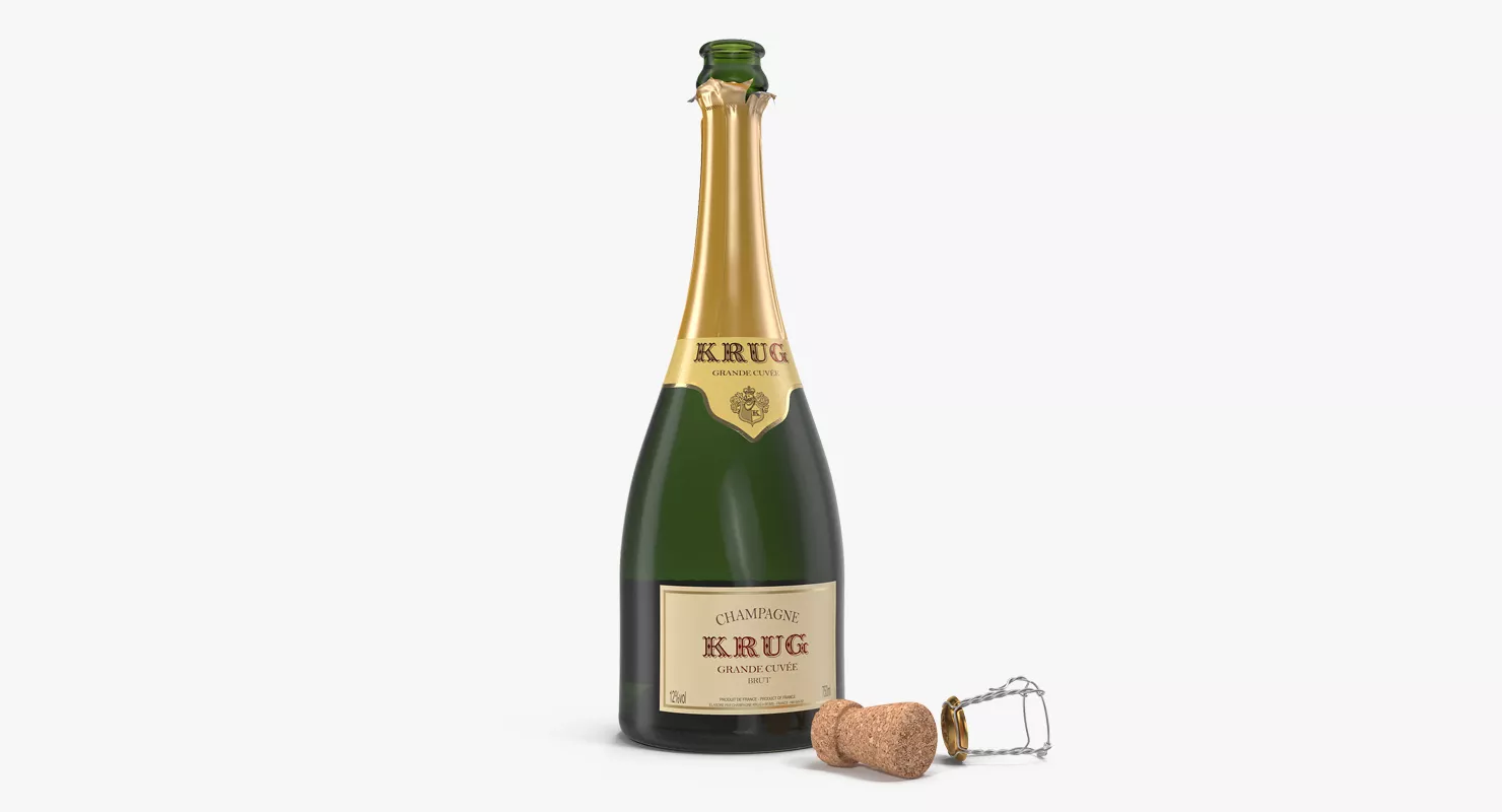 Champagne Bottle Krug Opened 3D model