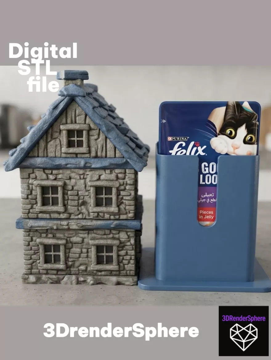 Cat Food Pouch Holder Village House 3D Printable Organizer 3D print model