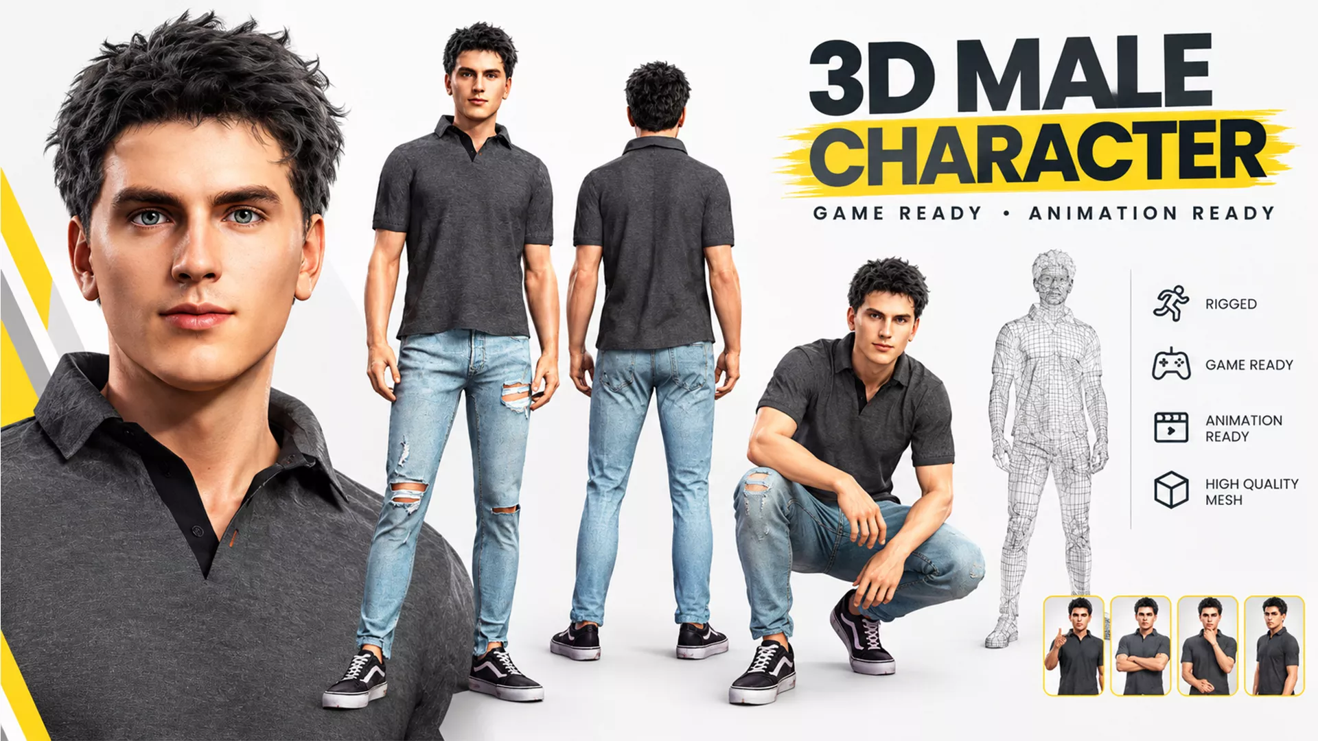 Realistic Male 3D Model for Animations and Games 3D model