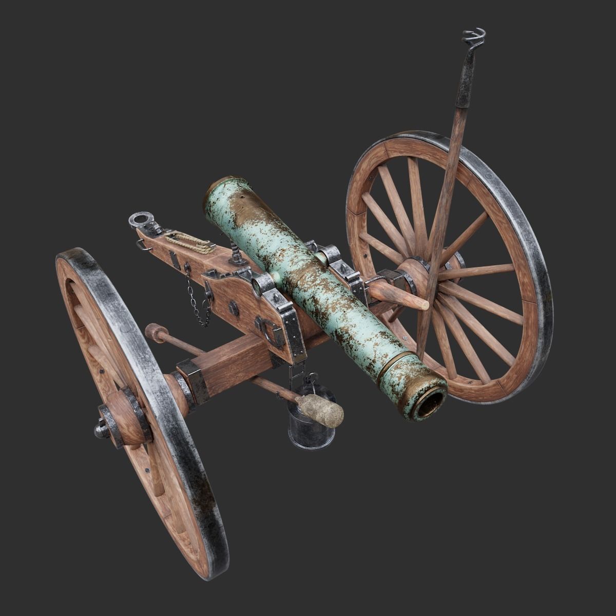 6-pounder Smoothbore Field Cannon Low-poly 3D model_10