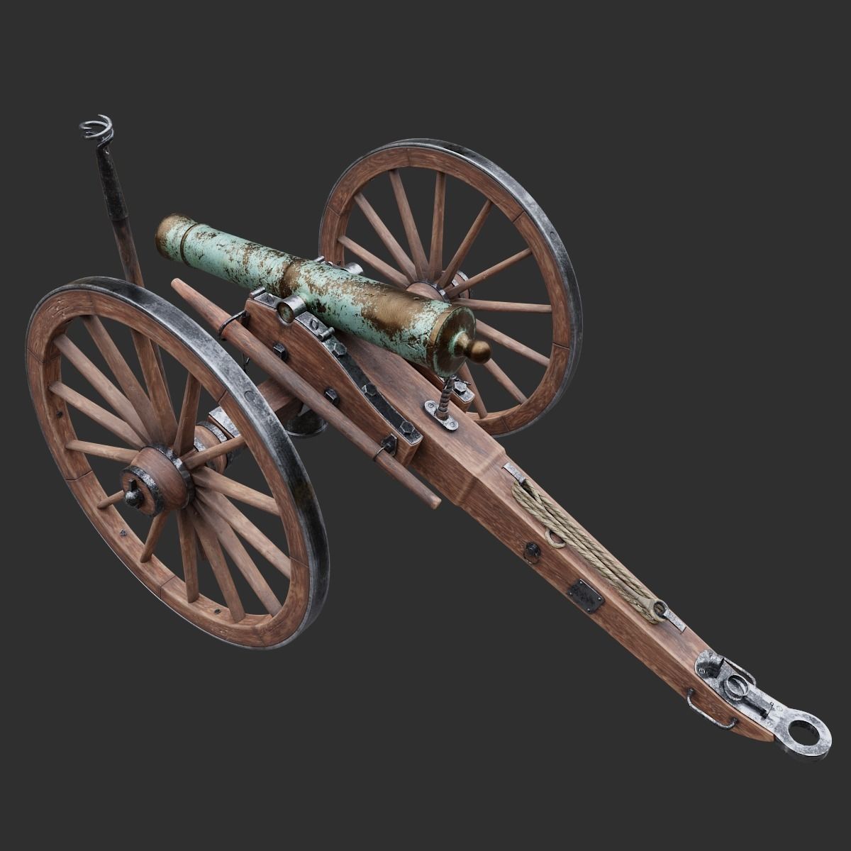 6-pounder Smoothbore Field Cannon Low-poly 3D model_13