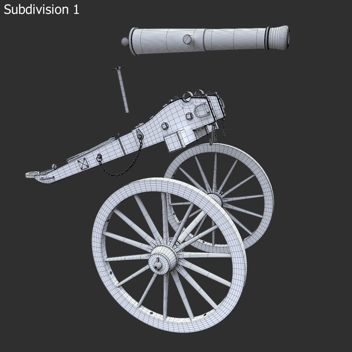 6-pounder Smoothbore Field Cannon Low-poly 3D model_9