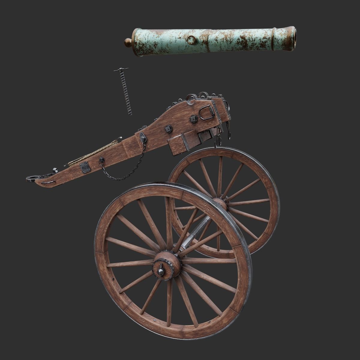 6-pounder Smoothbore Field Cannon Low-poly 3D model_7