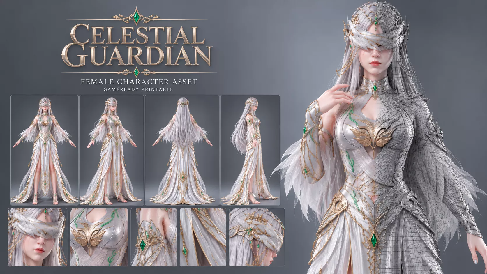 Filigree Key Rack 3D model Celestial Guardian Fantasy Female Character VR / AR / low-poly ...