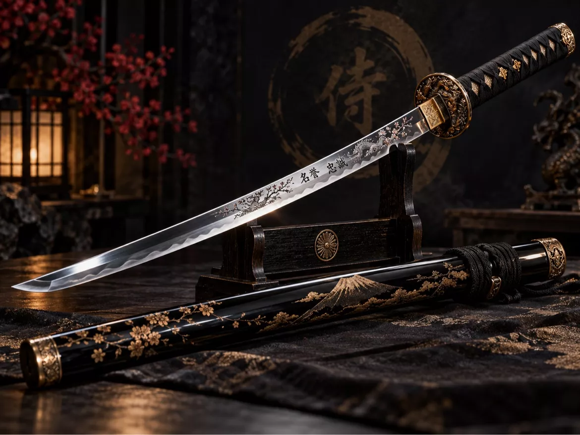 Premium Katana Display Prop Black Gold Blunt Replica 3D Print 3D model