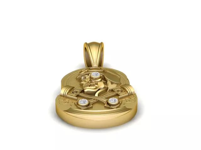 Gold Motorcycle Skull Biker Medal Pendant 3D print model