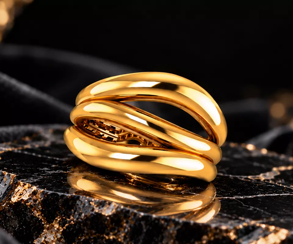 Modern ring with triple wave 3D print model