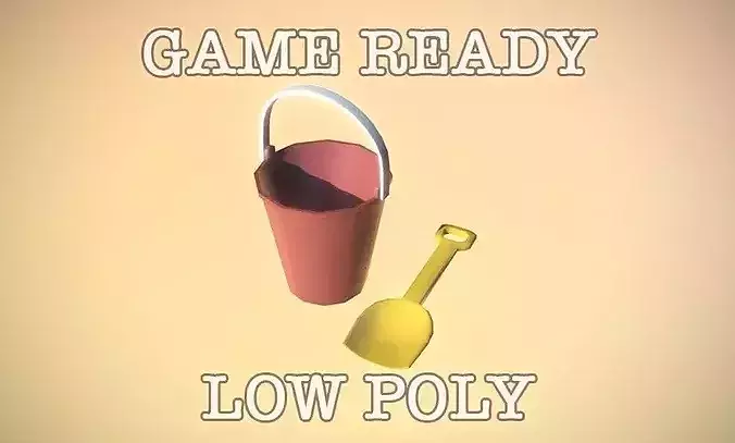 Red Bucket Yellow Shovel toy low-poly game ready