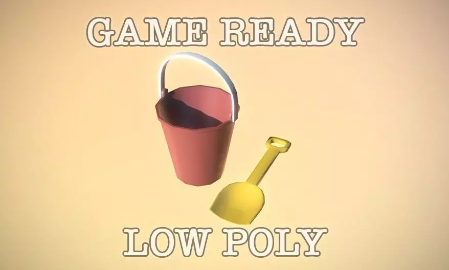 Red Bucket Yellow Shovel toy low-poly game ready Low-poly 3D model