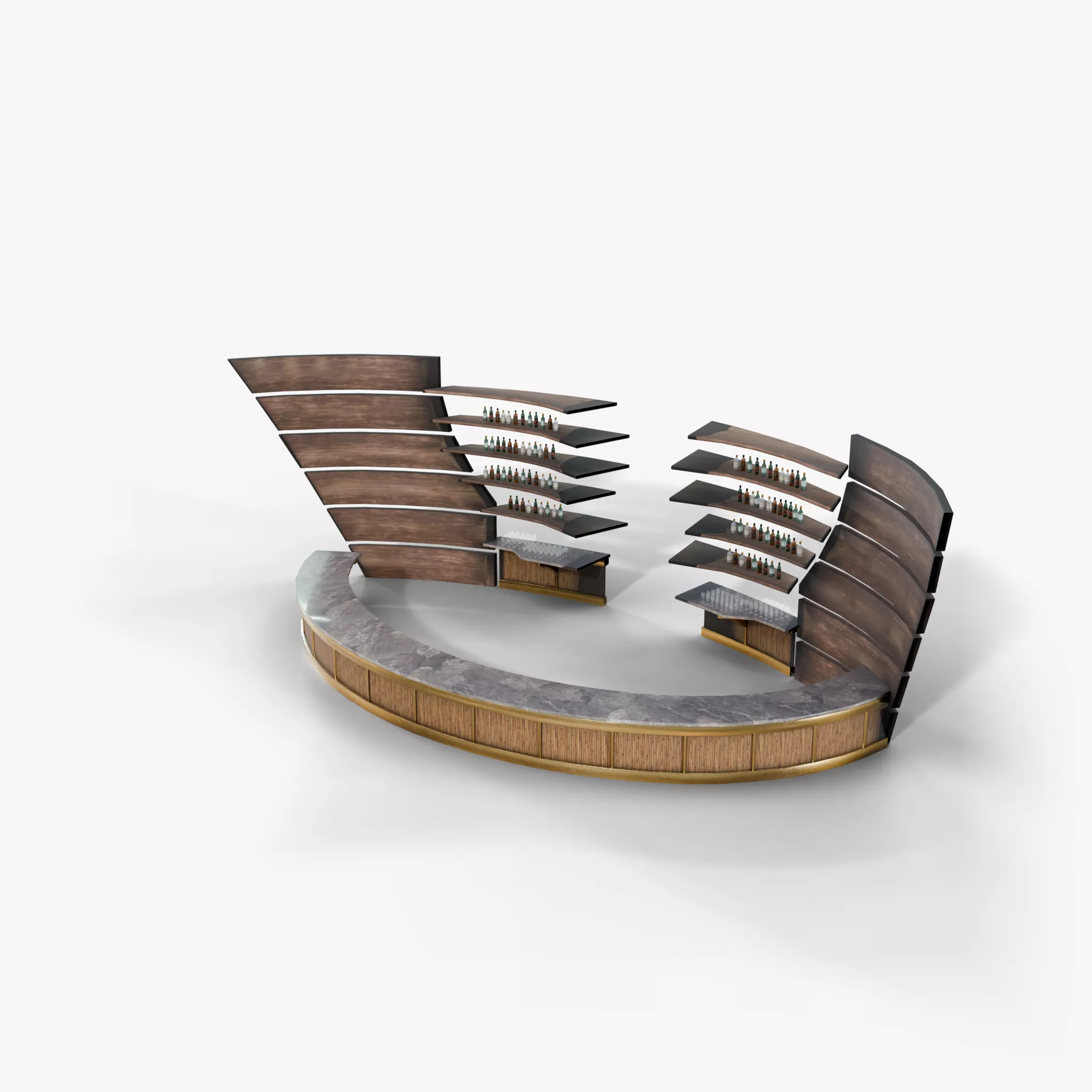 Coconut Tiki Bar Counter - Round Bamboo Bar with Shelves 3D model