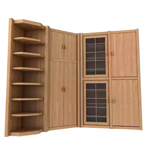 Cupboard wooden cabinet with doors and shelves