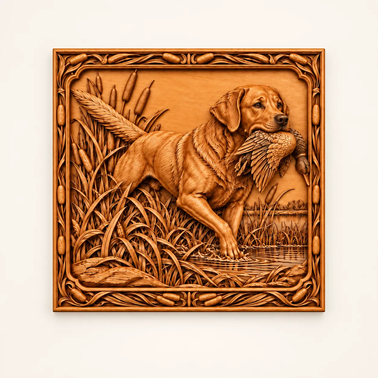 Labrador Retriever Duck Hunting Wood Carving Relief CNC STL 3D print model