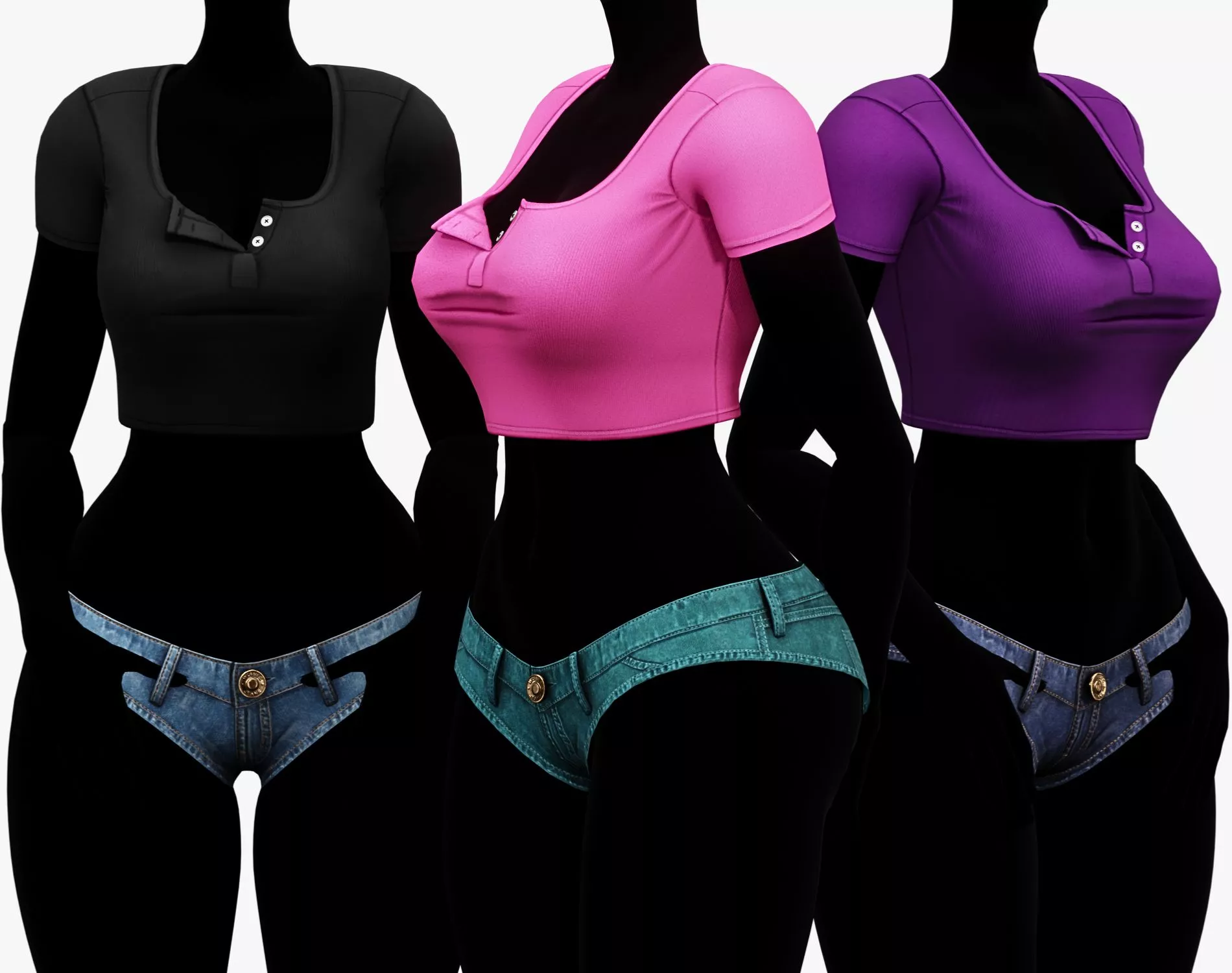 Summer Streetwear Jeans Micro Shorts and Crop Top Low-poly 3D model