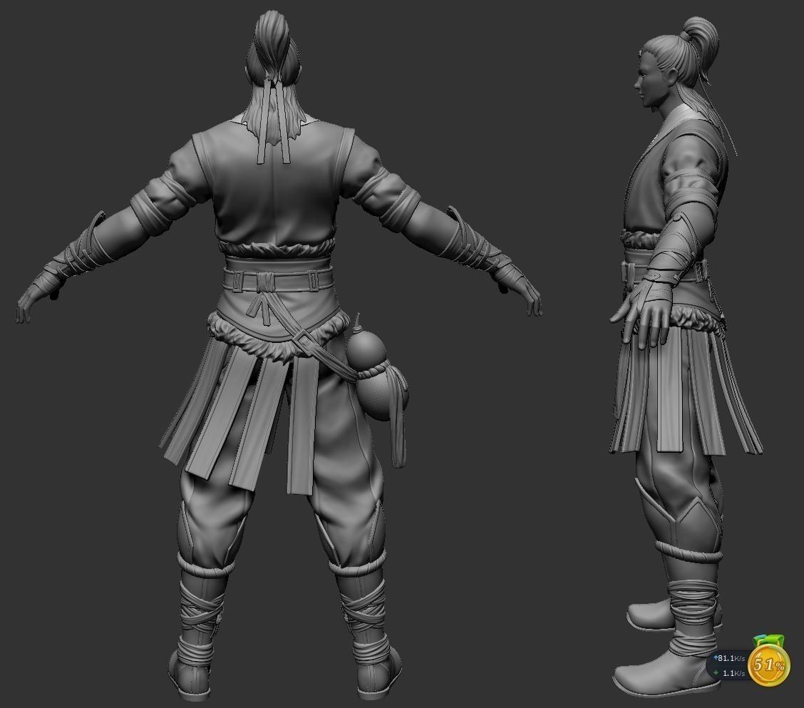 Chinese swordman ZBrush raw file 3D model_1