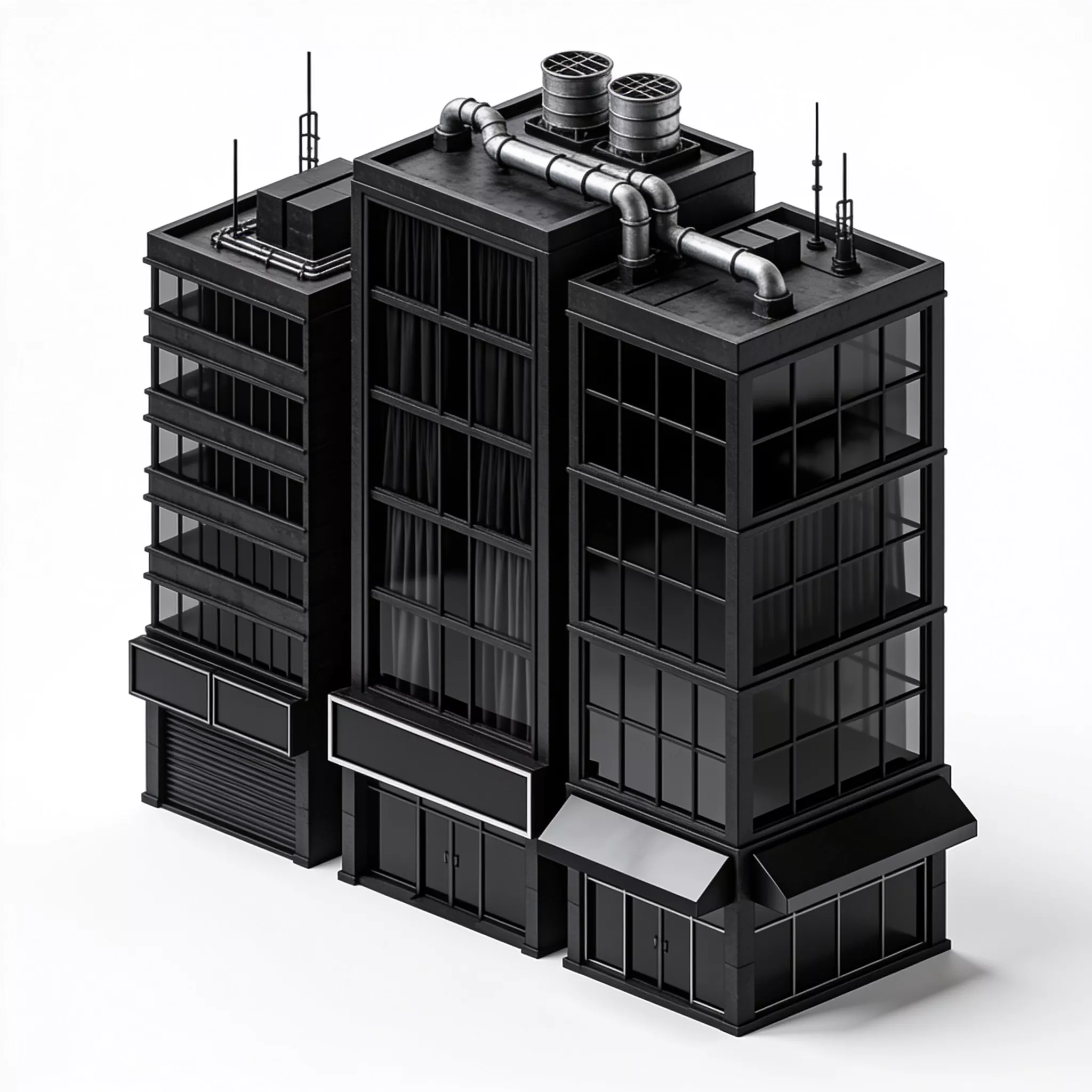 Low Poly Model Build 3D model Dark Cyberpunk Modular Building Model VR / AR / low-poly ...
