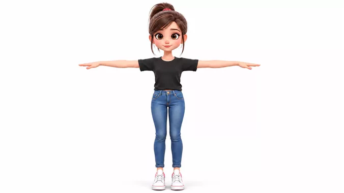 Stylized Female Girl Character Rigged 3D Model Game Ready