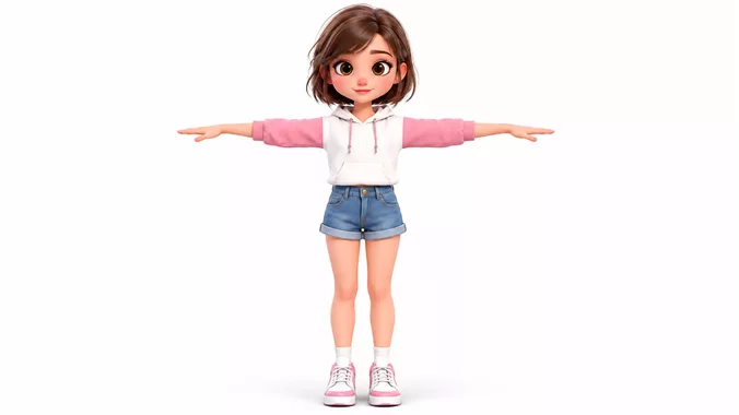 Stylized Young Girl 3D Model Rigged Animated Game Ready