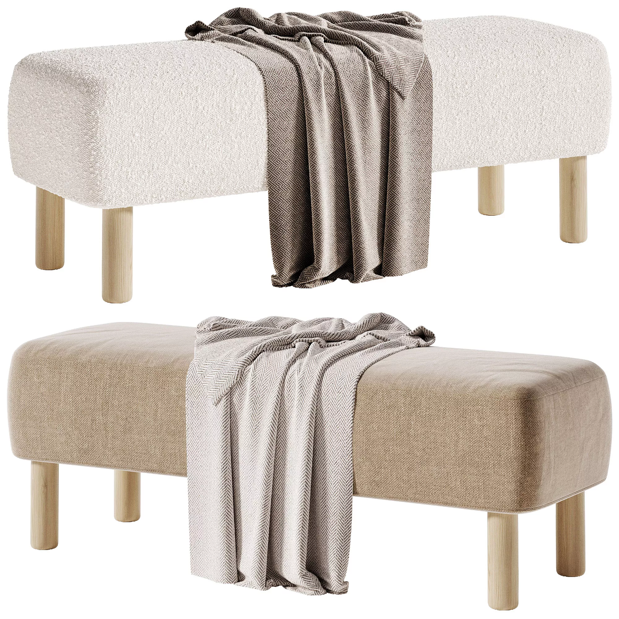 JOHN Bench Pouf Low-poly 3D model