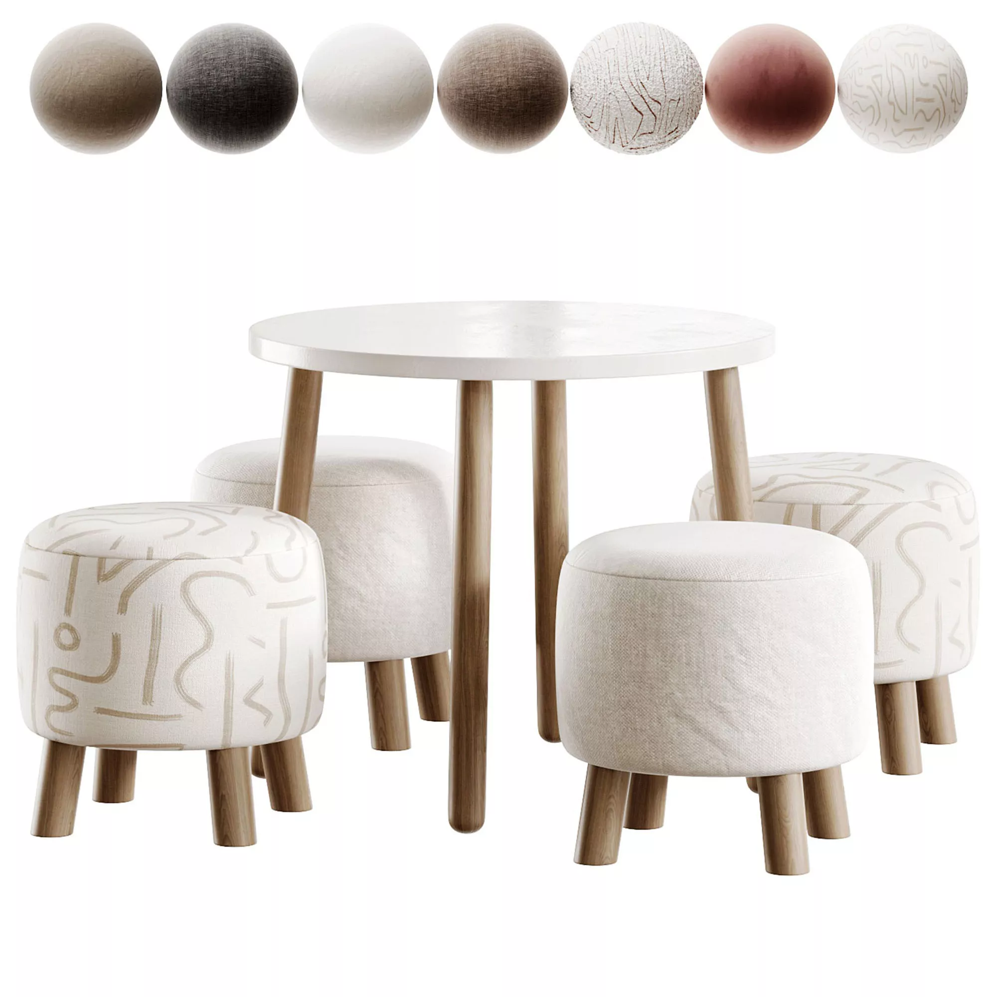 Minion Pouf and Kids Wooden Table Low-poly 3D model