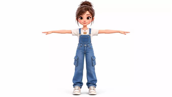 Cute Young Girl 3D Character Model Rigged Animated Gameready