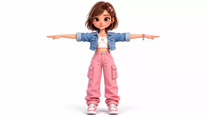 Stylized Girl Character Rigged and Animated 3D Kid Model