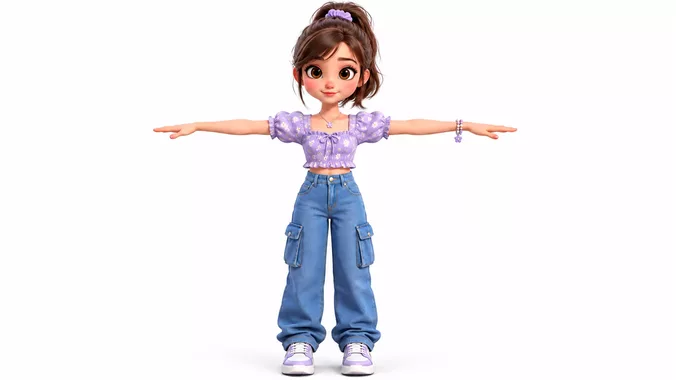 Stylized Young Girl Character Rigged and Animated female Kid 