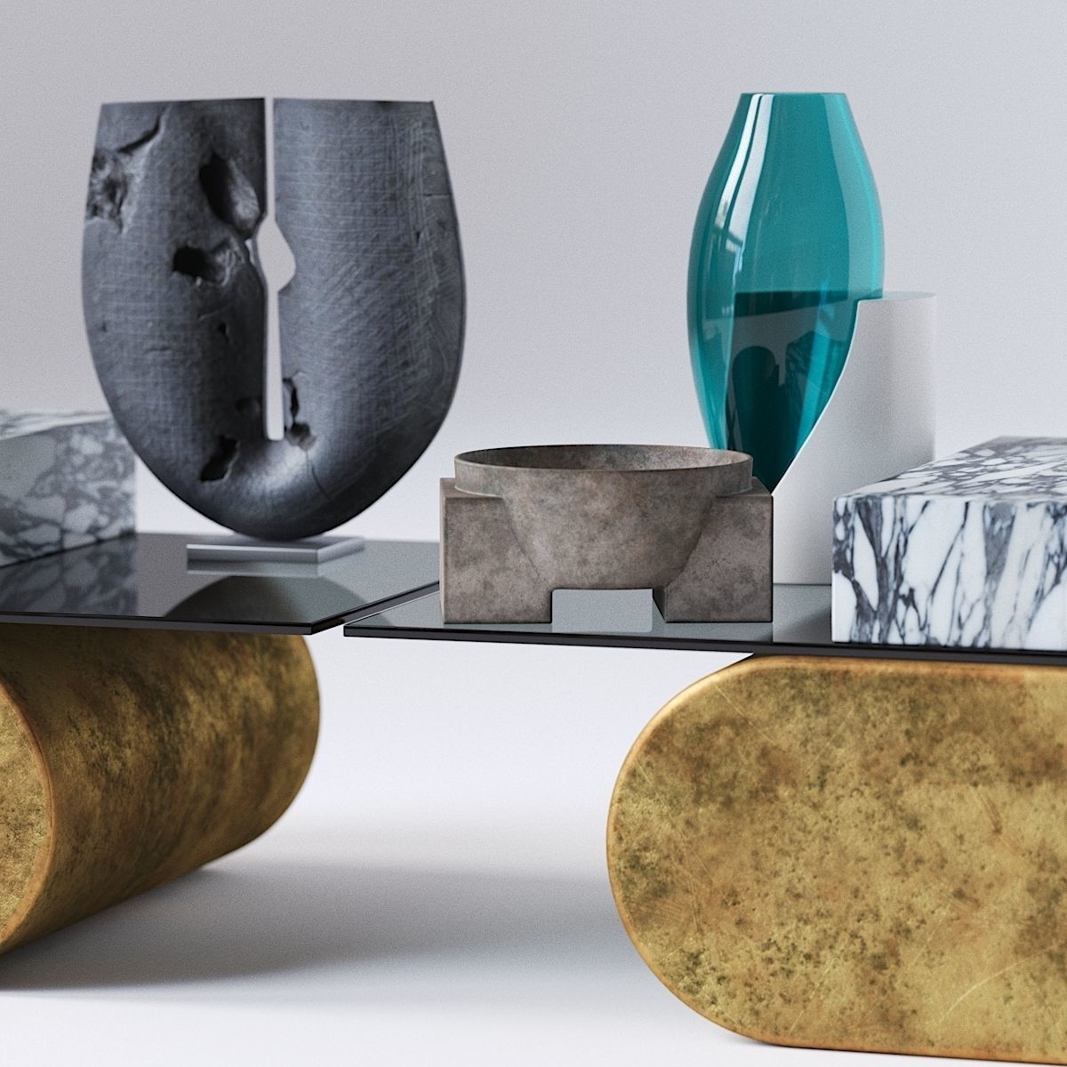 UNSETTLED CANTILEVER TABLE and Decor set 3D model_1