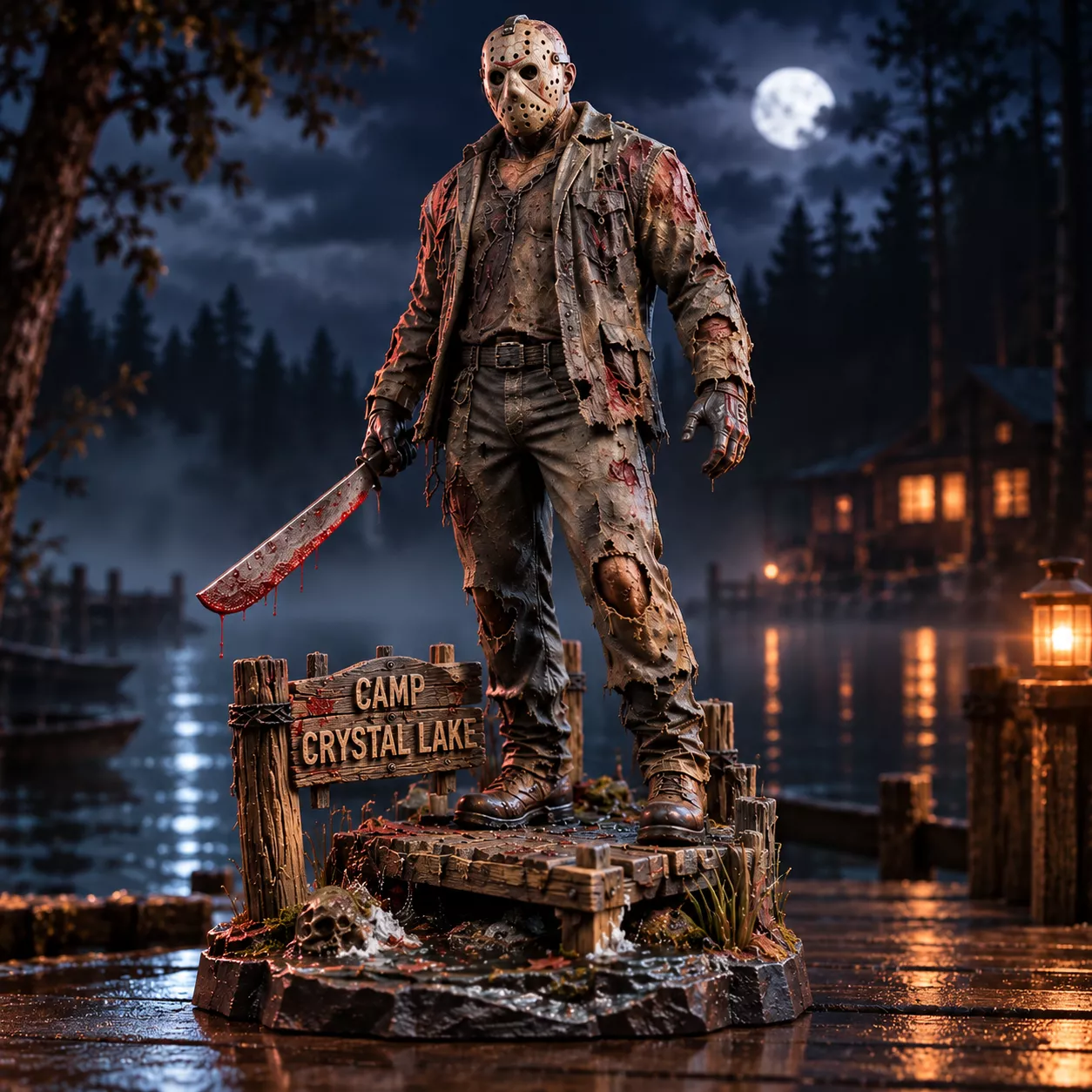 Camp Slasher Hockey Mask Killer Diorama Statue Miniature Blood M 3D print model