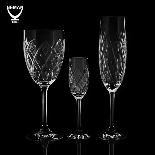 Set three crystal wine glasses Low-poly 3D model