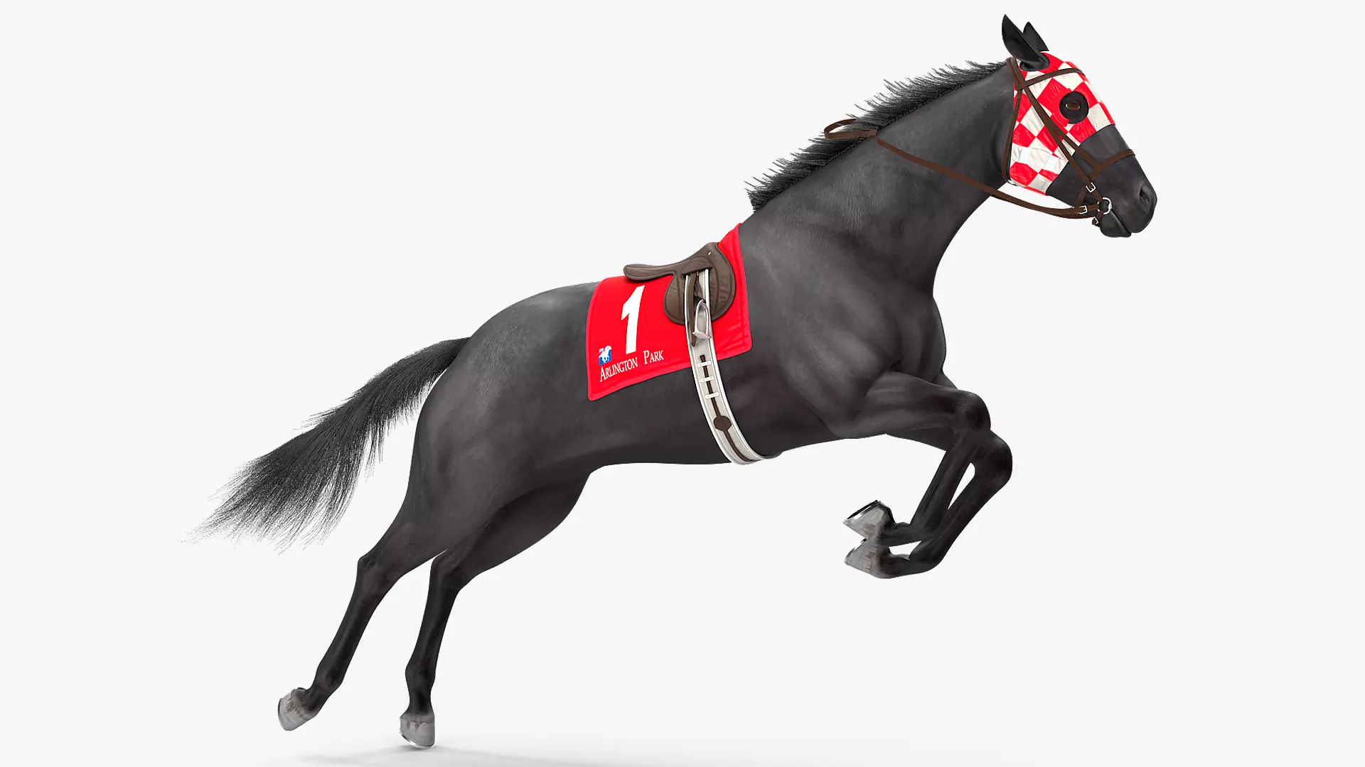 Jumping Black Racing Horse Fur 3D model