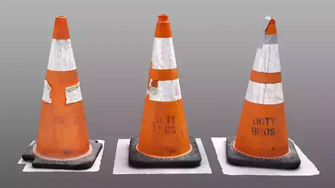 3 Photorealistic Construction Cones - 8k Texture Maps Low-poly 3D model