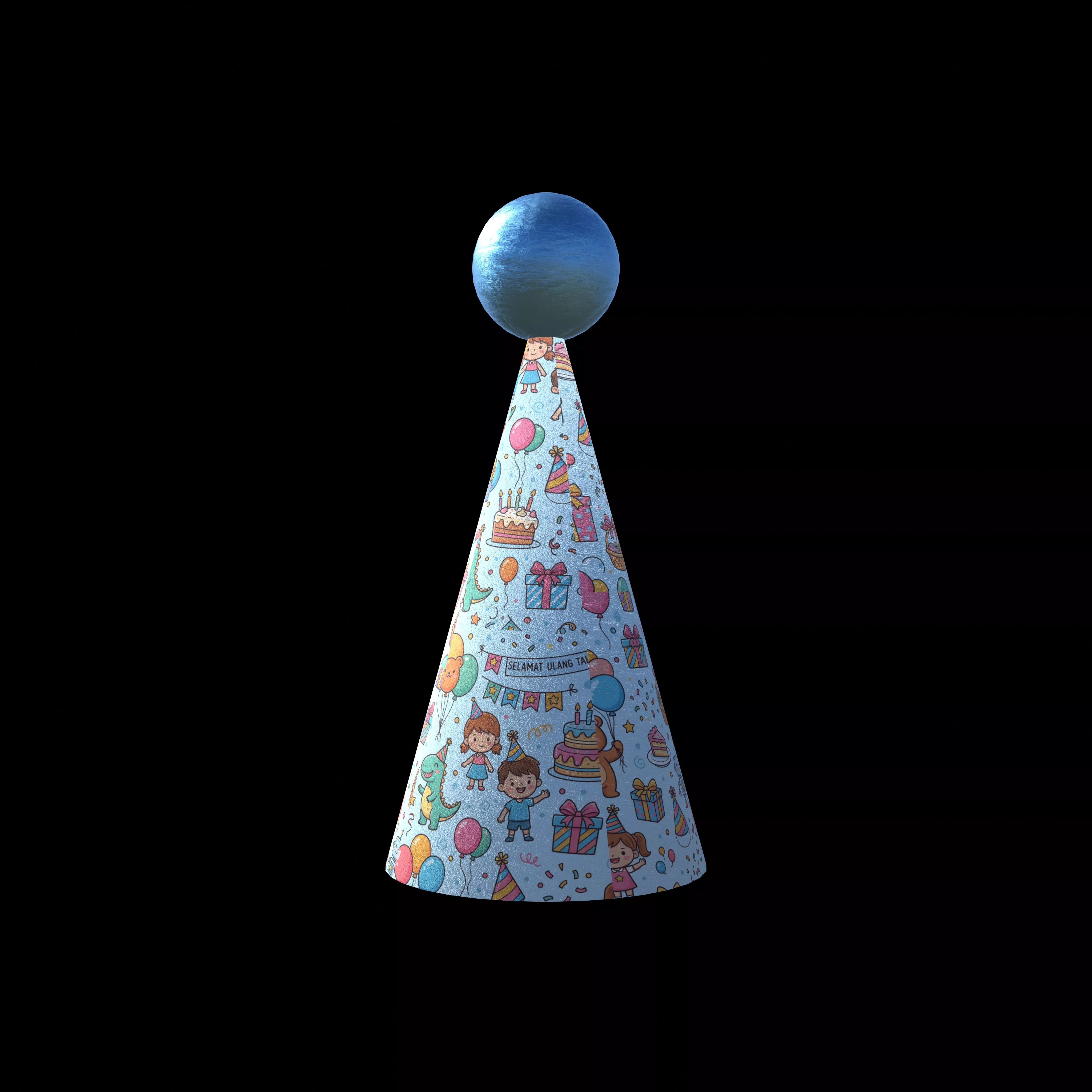 Cute Cartoon Party Hat with Top Sphere and 4K PBR Textures Free 3D model