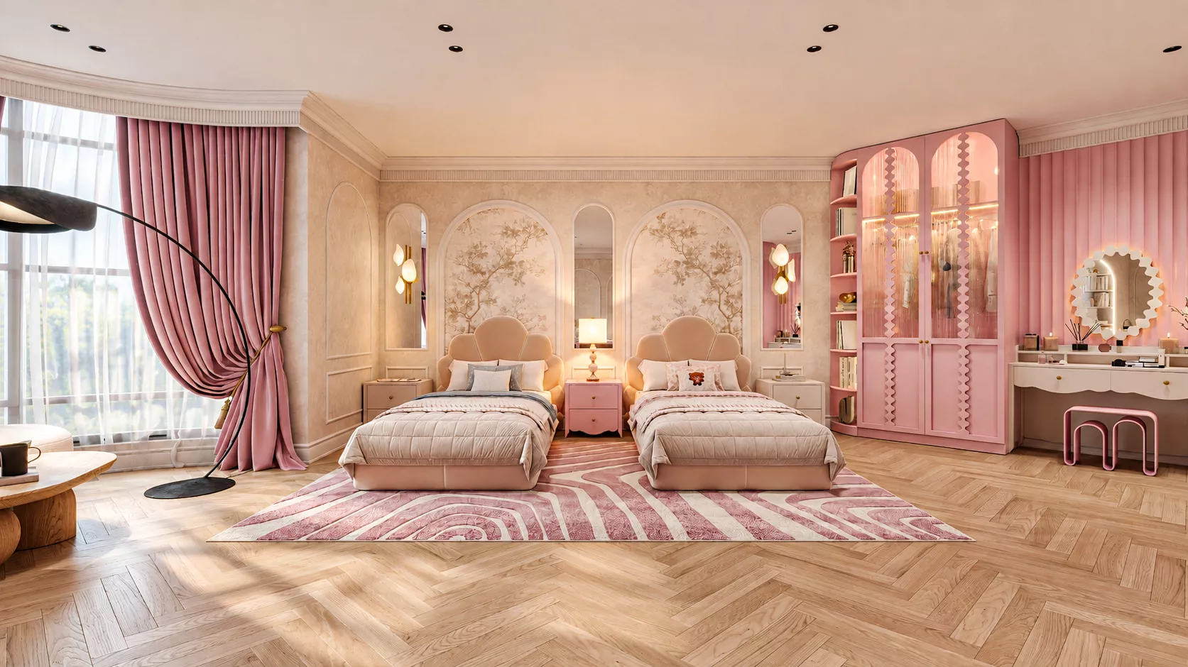 Blush Twin Bedroom Scene 3ds Max 2025 Corona 14 3D model