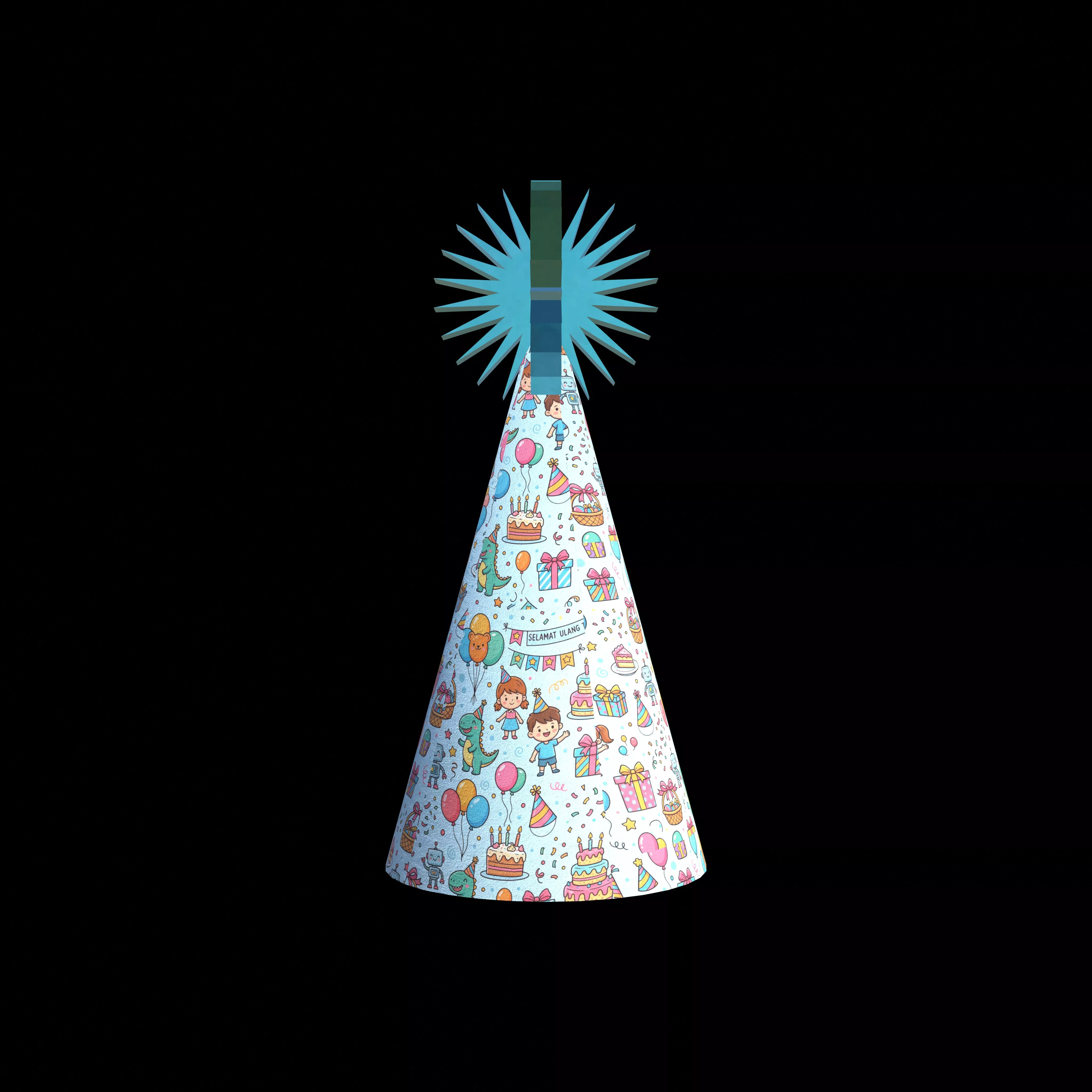 Stylized Cartoon Party Hat with Starburst 4K PBR Textures Free 3D model