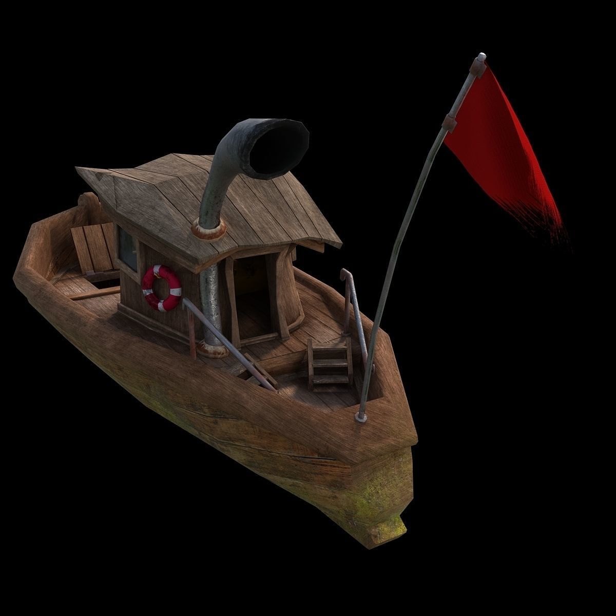 Cartoon boat Low-poly 3D model_1