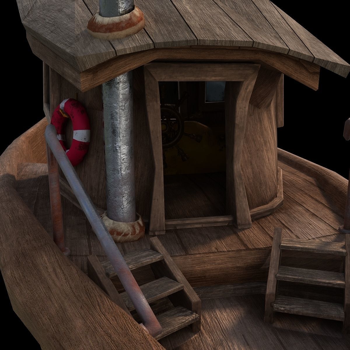 Cartoon boat Low-poly 3D model_5