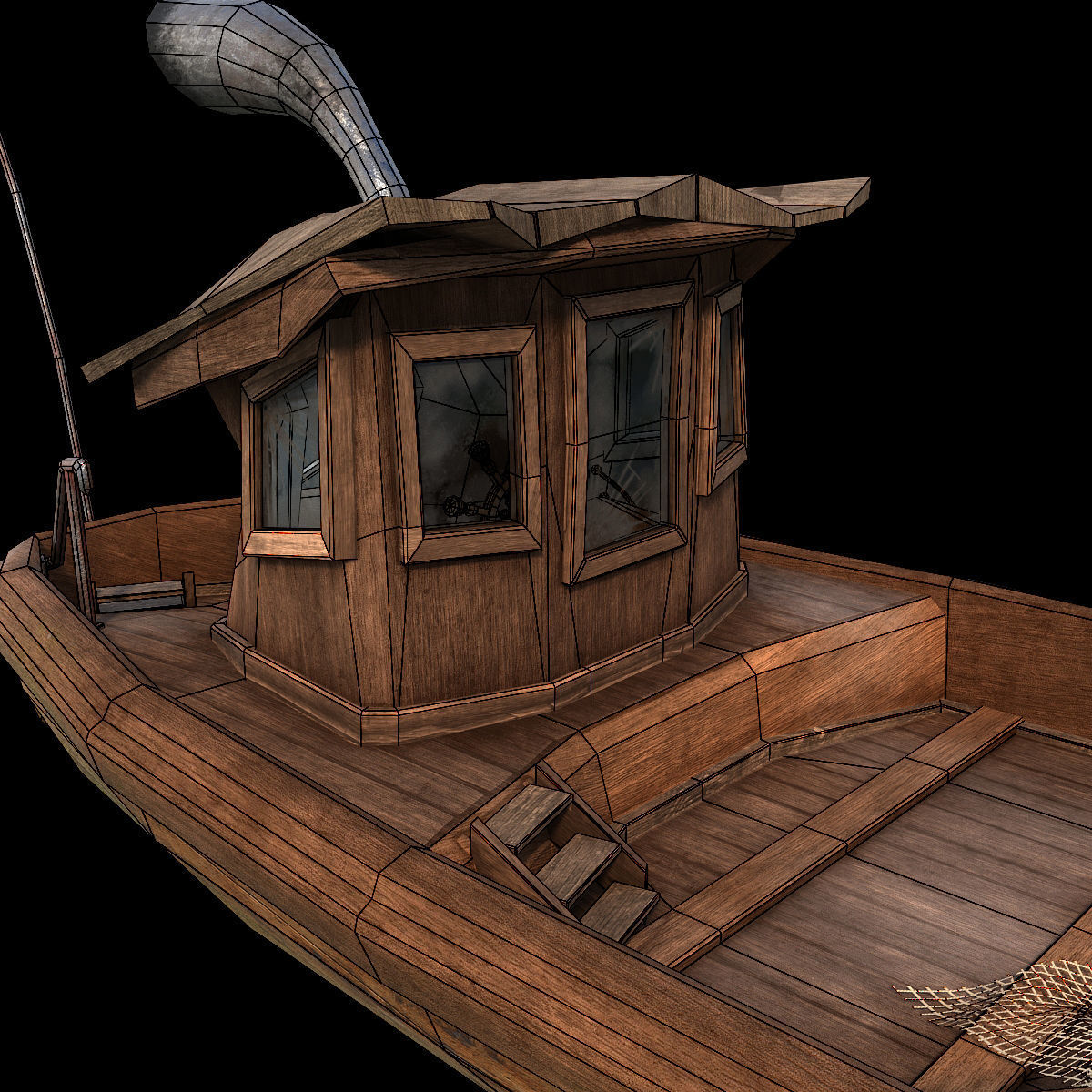 Cartoon boat Low-poly 3D model_8
