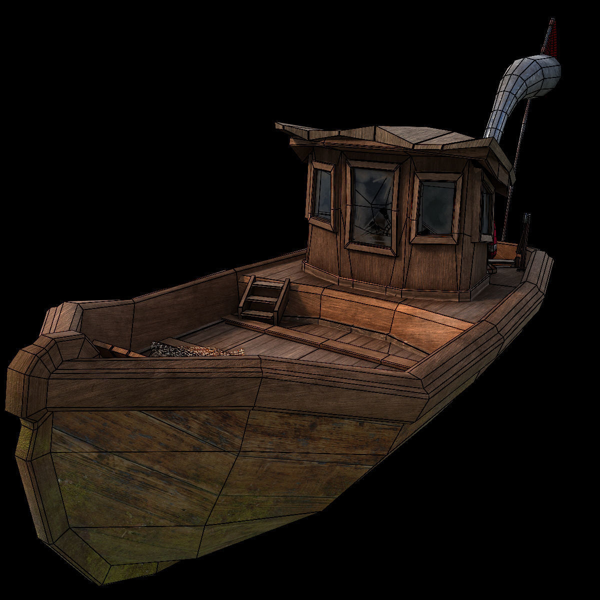 Cartoon boat Low-poly 3D model_7