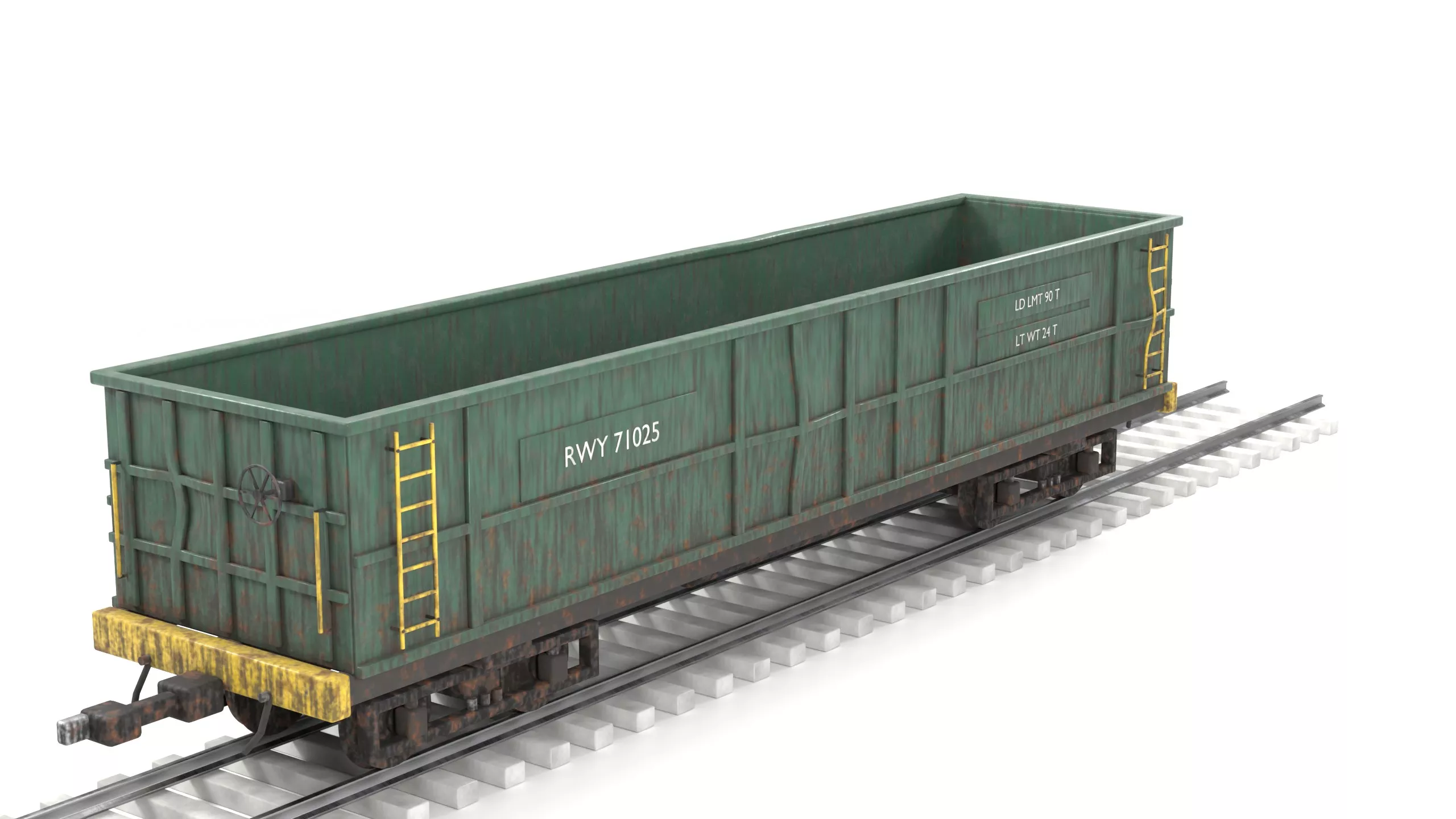 Weathered Gondola Open Top Freight Wagon Low-poly 3D model
