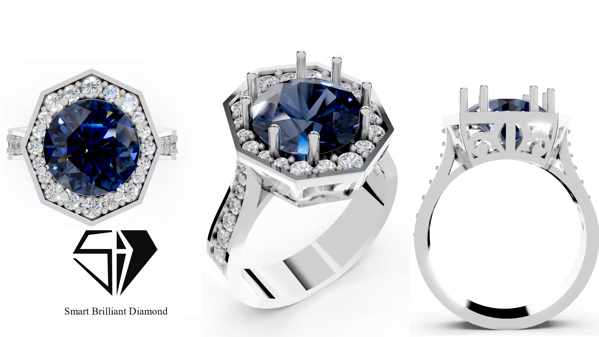 White Gold Blue Gemstone Ring Diamond 3D Model jr00476 3D print model