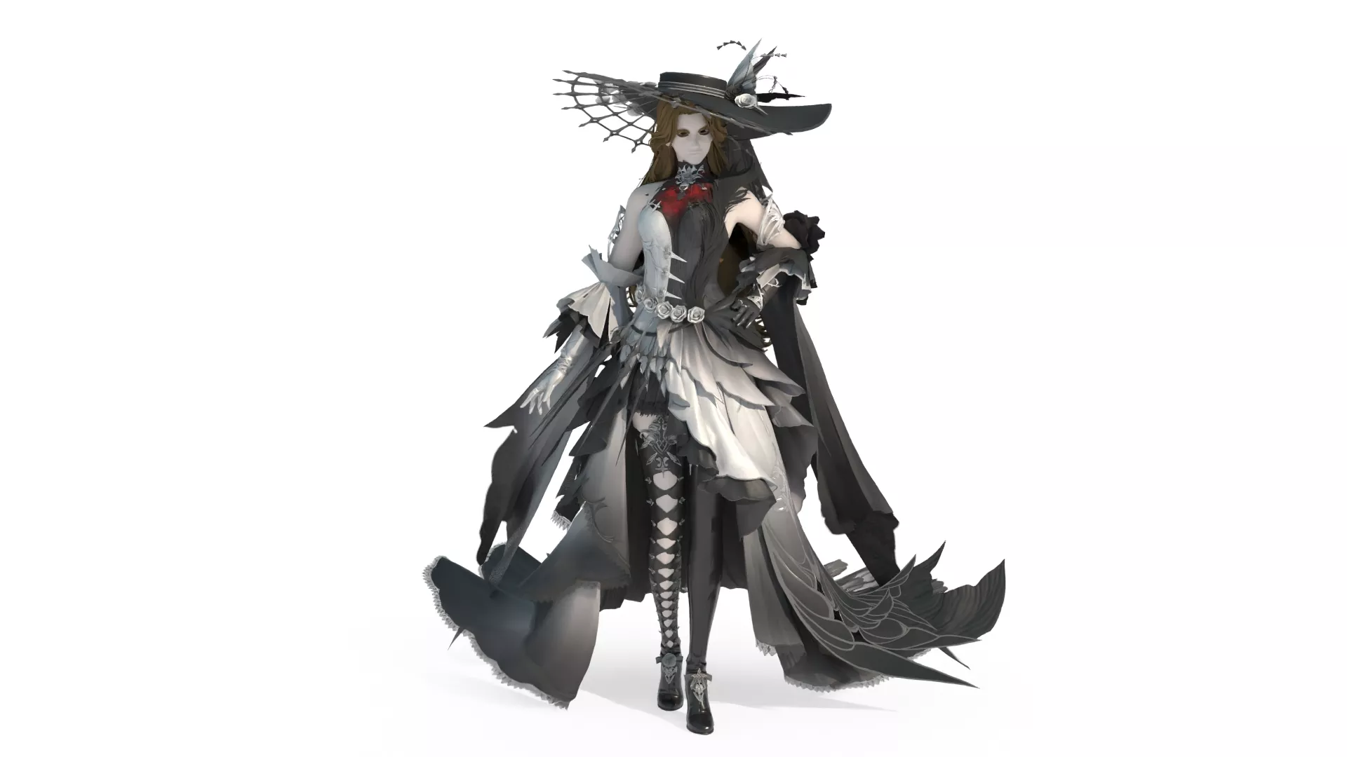 Magical style women s black and white magic long dress 3D model