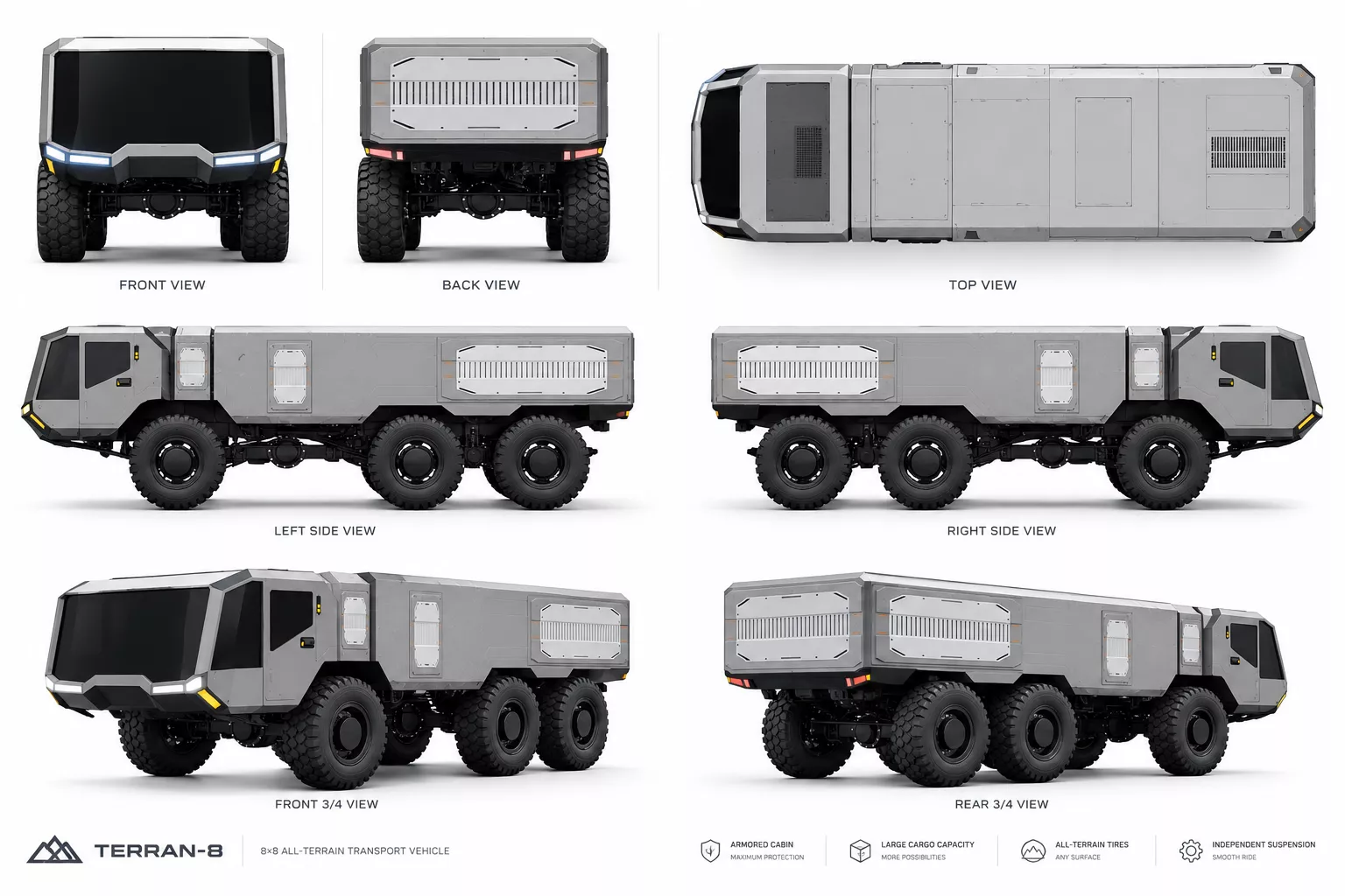 Futuristic 6x6 Off Road Cargo Truck Military Utility Vehicles 3D Low-poly 3D model