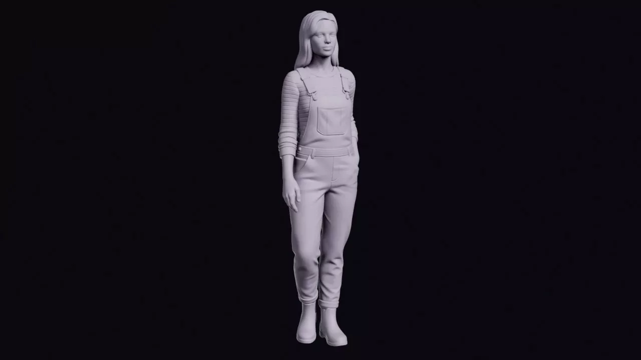 Woman Figure in Dungarees and Striped Top 3D print model