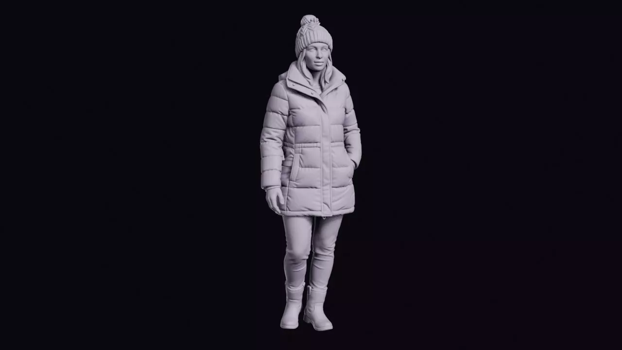 Woman Figure in Puffer Coat and Bobble Hat 3D print model
